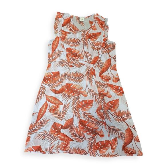 CABI Women’s Sky Blue Orange Palm Leaf Sleeveless Isabel Dress Size Medium Style - Picture 4 of 7